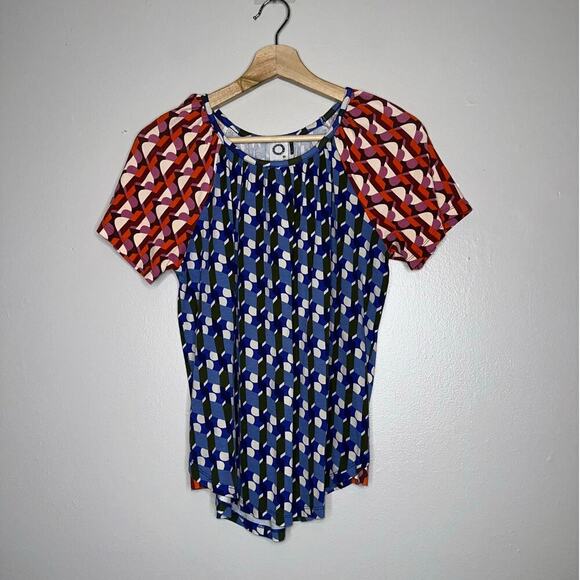 Akemi + Kim Anthropologie Ellipses Printed Tee Blue Motif Size XS Timeless - Picture 2 of 8